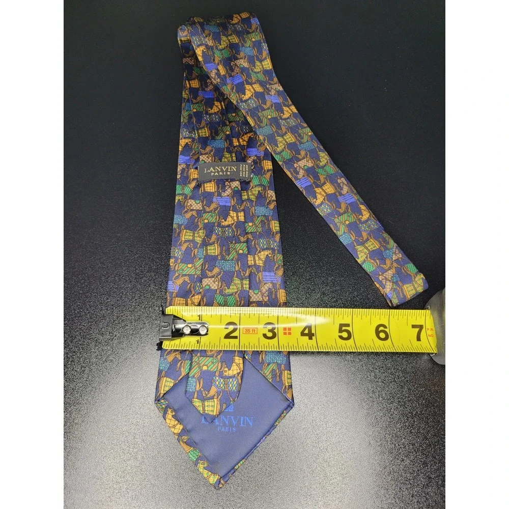 Lanvin Men's Necktie Blue Equestrian Horse Silk 3.5